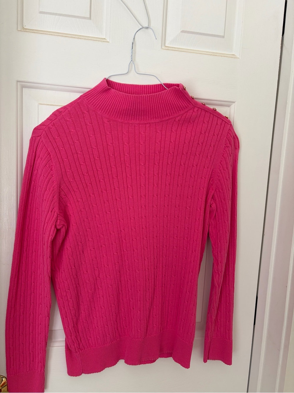 Pink Cable-Knit Mock Neck Sweater - Brand:kim rodgers